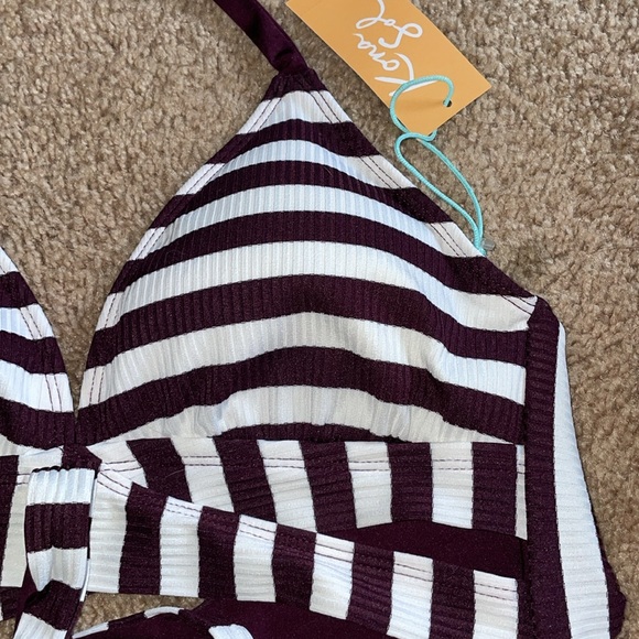 Kona Sol Burgundy and White Striped Bikini Top size medium swim wear bikini top - Picture 2 of 8